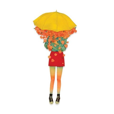 კოსმო გოგონა ფერადი ყვავილებით - ხის ბროში პრინტით – 1