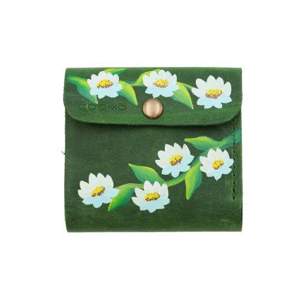 ტყავის საფულე “ლალა” – გვირილები, მწვანე