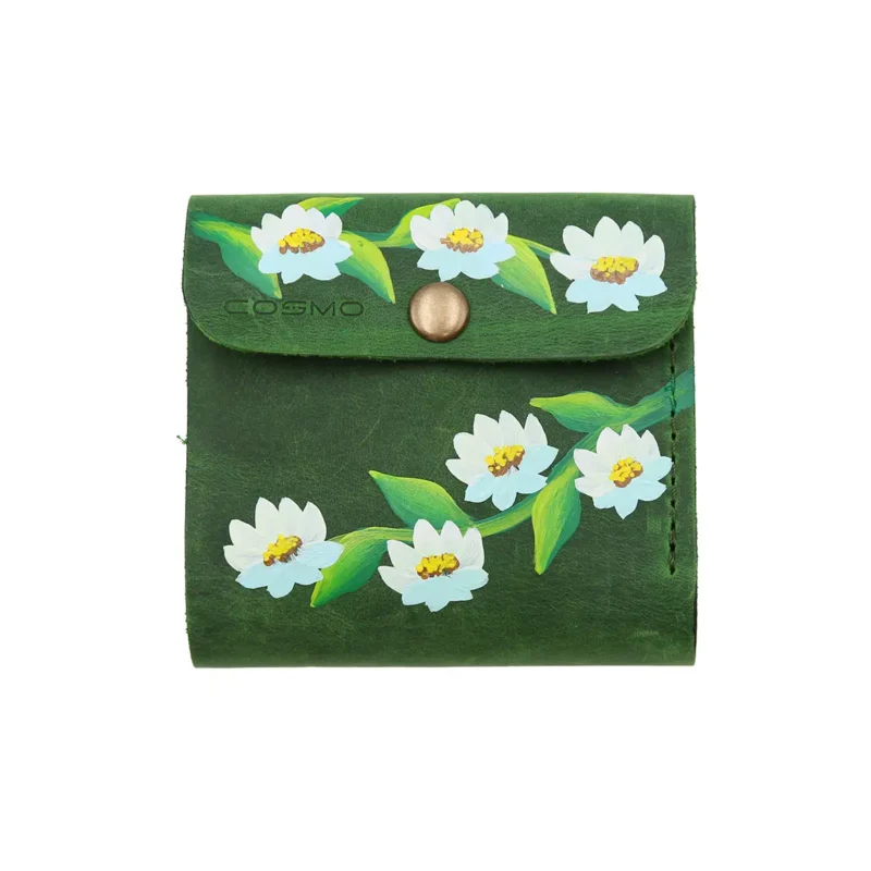 ტყავის საფულე “ლალა” – გვირილები, მწვანე