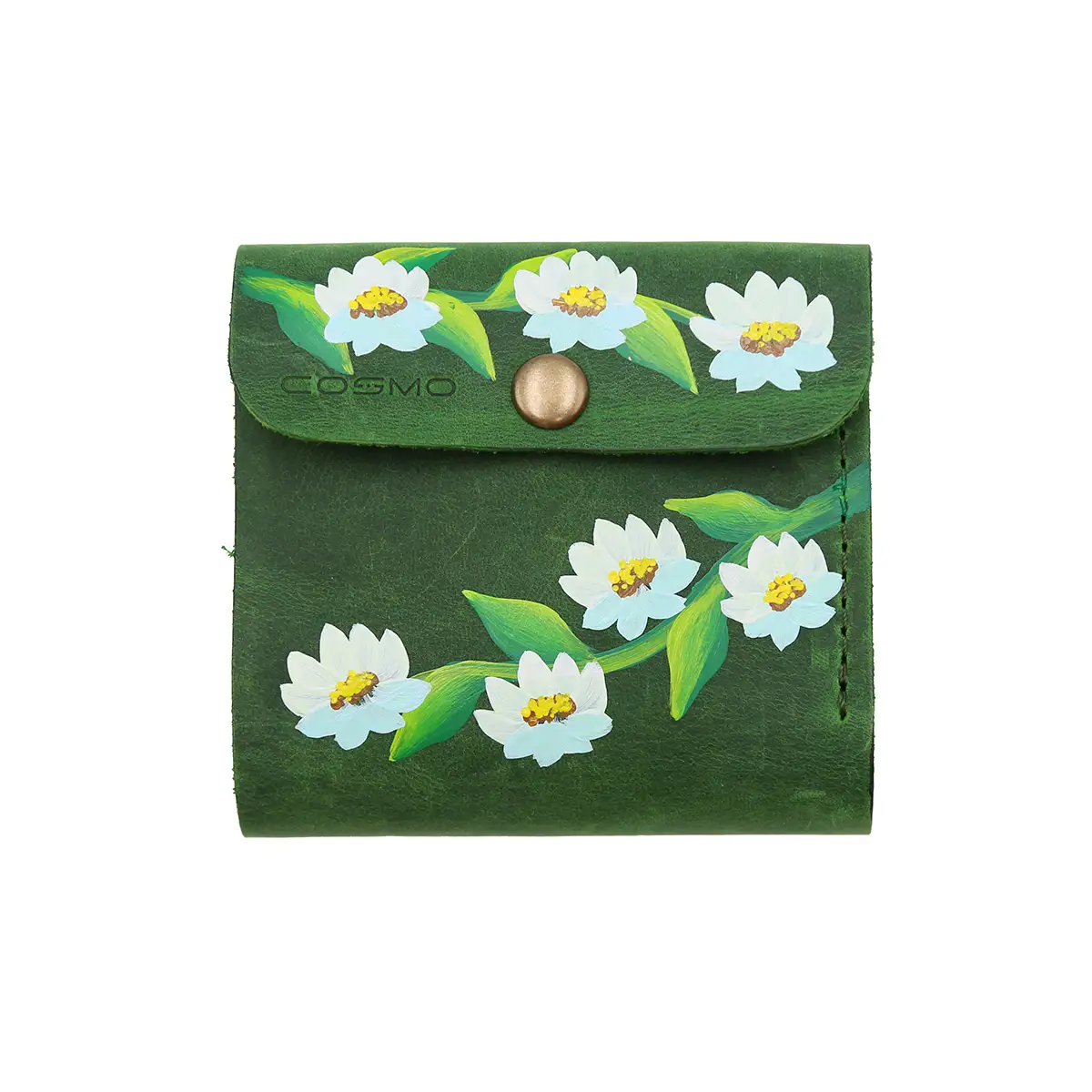 ტყავის საფულე “ლალა” – გვირილები, მწვანე ტყავის საფულე “ლალა” – გვირილები, მწვანე