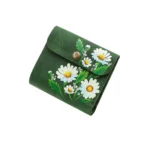 ტყავის საფულე "ლალა" - გვირილები, მწვანე - სურათი 2