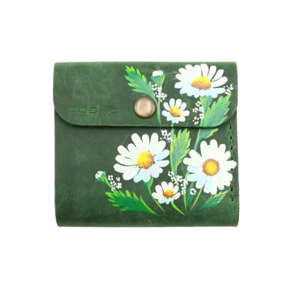 ტყავის საფულე "ლალა" - გვირილები, მწვანე